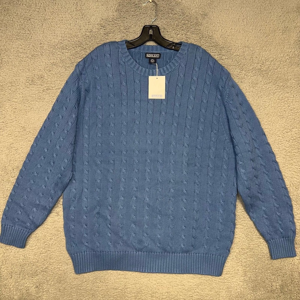 NWT Lands' End Sweater Men's Sz‎ 2XL XXL Blue Cable Knit Pullover Sweatshirt VTG